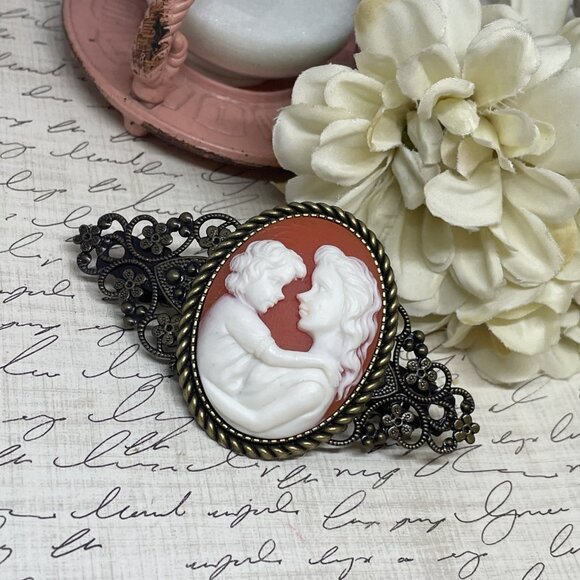 Cornelian Mother Child Christmas Gift Mom New Cameo Pin Hair Clip Jewelry Comb - Picture 8 of 12